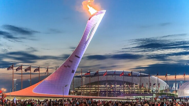 The Olympic flame lit in Sochi, Russia